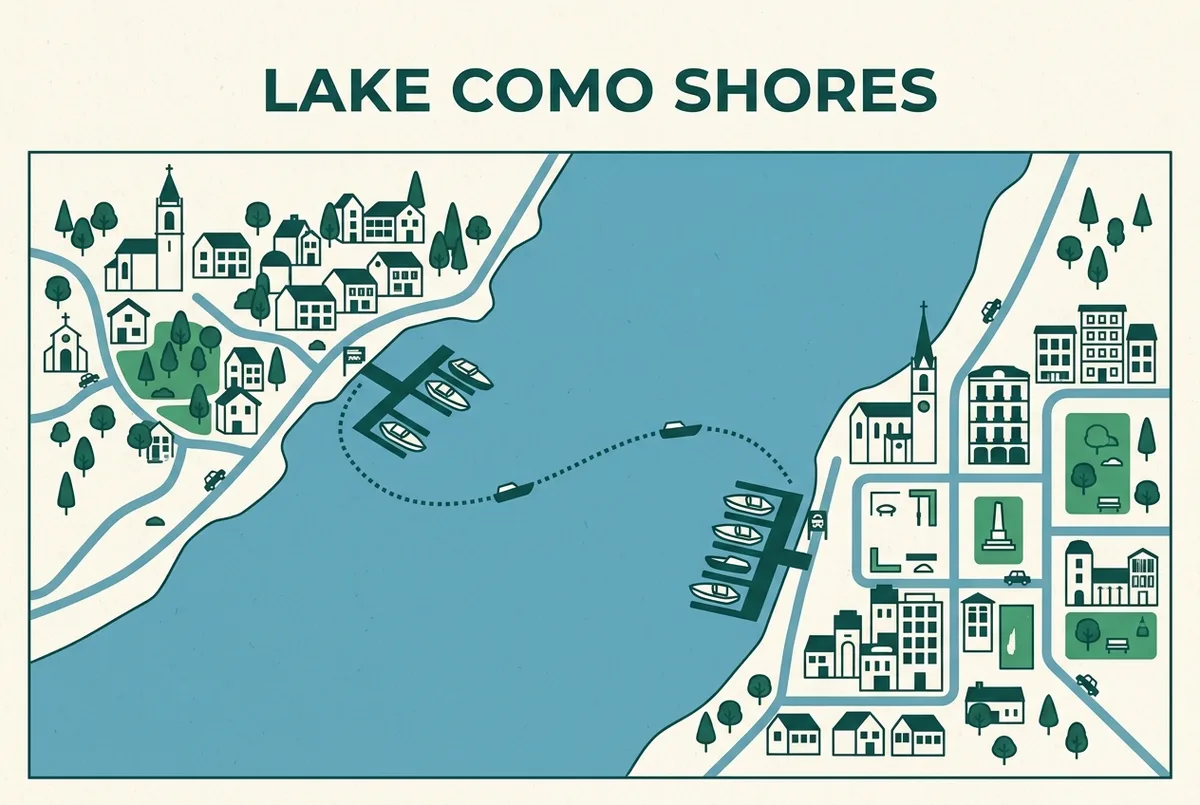 illustrated map of Como highlights for Boot Huren in Menaggio: Prijzen en Verhuurders, boot huren menaggio